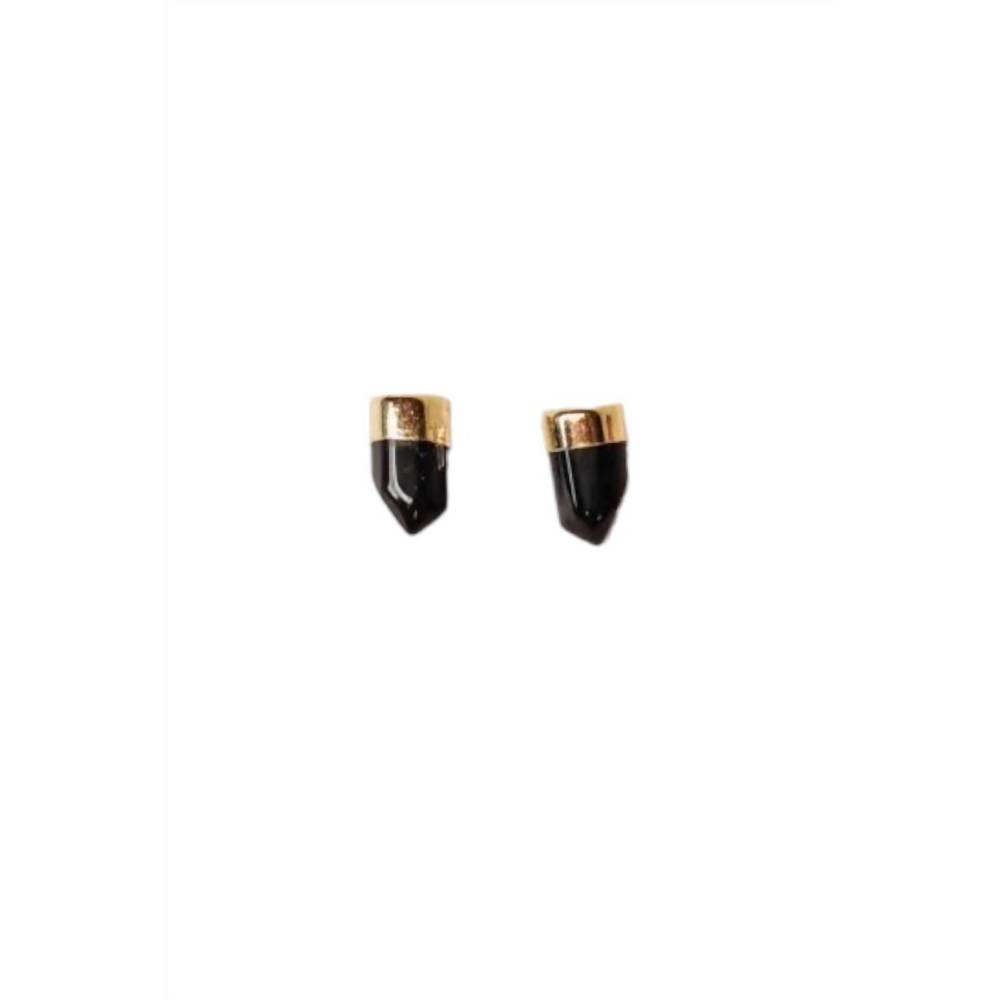 NEW JAXKELLY women's gold dip earrings in obsidian point